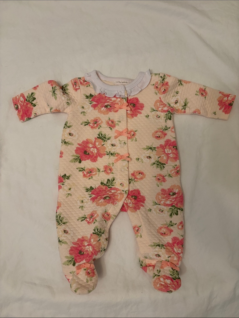 Laura Ashley Peach Floral Quilted Footed One-Piece